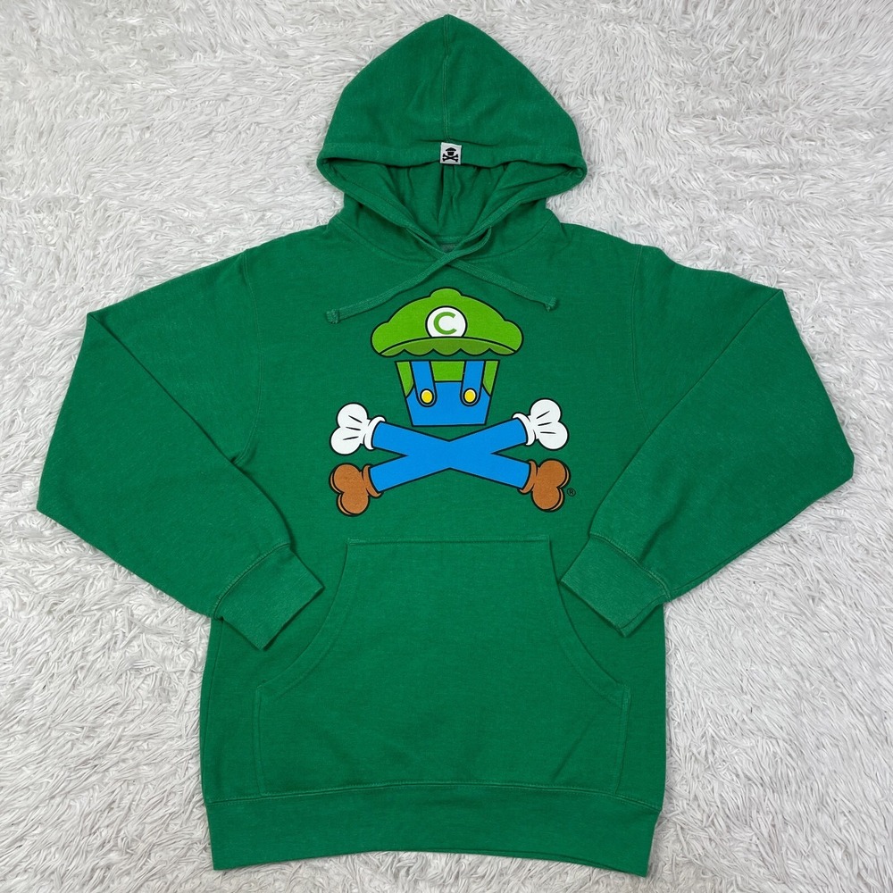 Johnny Cupcakes Sweater Mens Small Green Plumber‎ Crossbones Hoodie Luigi Mario